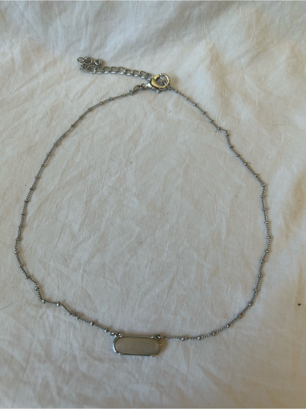 Silver Bar Pendant Necklace - White Stone - Picture 2 of 2